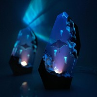 Manta Rays And Jellyfish Resin Night Light Blue Ocean Miniature